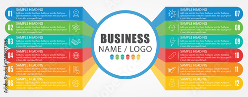 Circle infographics template with 12 step, process flow circle design infographics