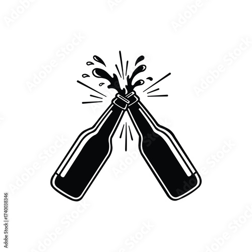 Vector art of two beer bottles clinking together with splash, celebrating a special occasion