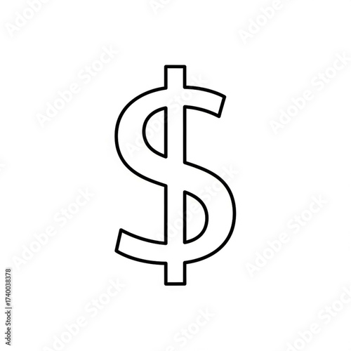 ai generative vextor Simple line art dollar symbol, thin stroke, monochrome black, white background