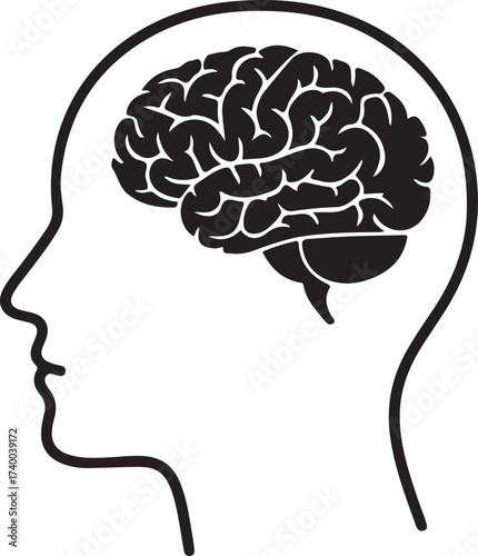 brain icon black head neuro icon isolate white brackground