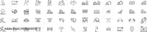 Road Infrastructure Thin Line Icon Set Construction, Survey, Drainage, Bridge, Traffic, Maintenance, Smart Road Vector Collection