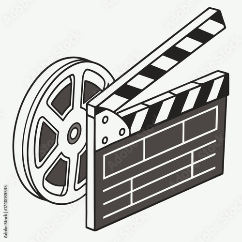 Film reel and clapboard illustration