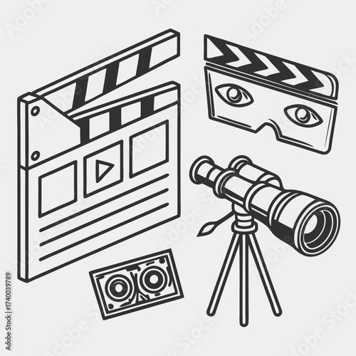 Filmmaking graphic design isometric symbols