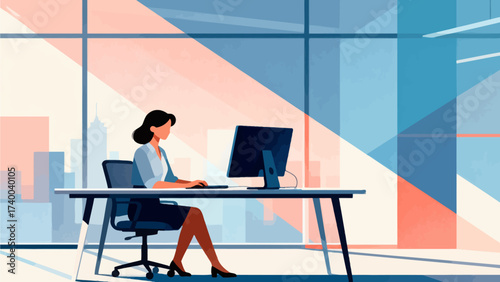 Woman working at computer in modern office