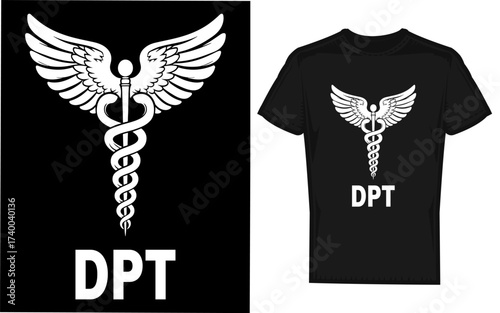 Doctor of physical therapy dpt caduceus symbol silhouette for healthcare branding and medical advertisements