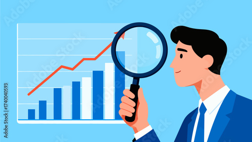 Man examining growth chart with magnifying glass
