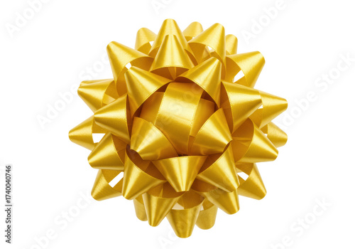 Isolated golden gift bow, shining decoration for Christmas present, birthday, or other event