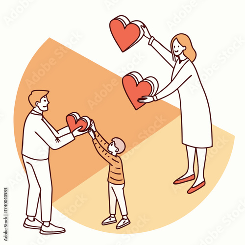 Family sharing hearts