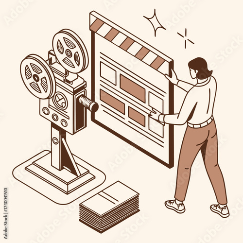 Film editing process illustration