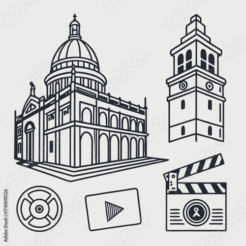Film industry outline illustrations