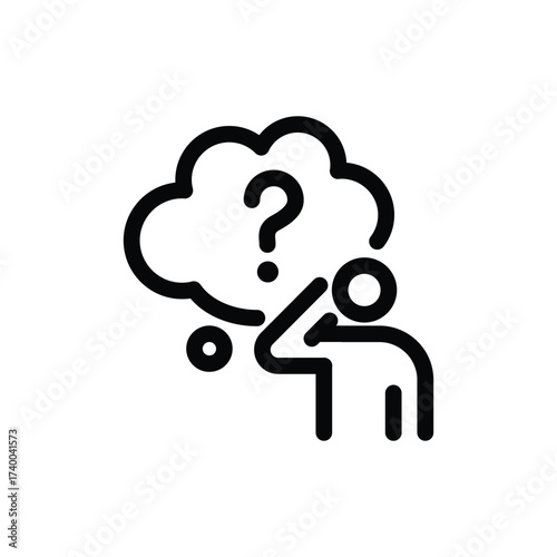 thinking businessman and his question mark on buble chat outline icon vector design good for web or mobile app