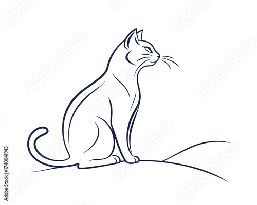 Elegant Cat Silhouette Illustration Sitting Proudly on a Hill Looking Towards the Horizon with Grace and Style