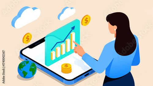 Woman analyzing financial data on smartphone