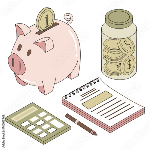 Financial planning tools isometric illustration
