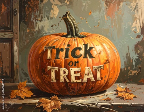 pumpkin with text trick or treat