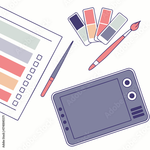 Digital design tools flat lay