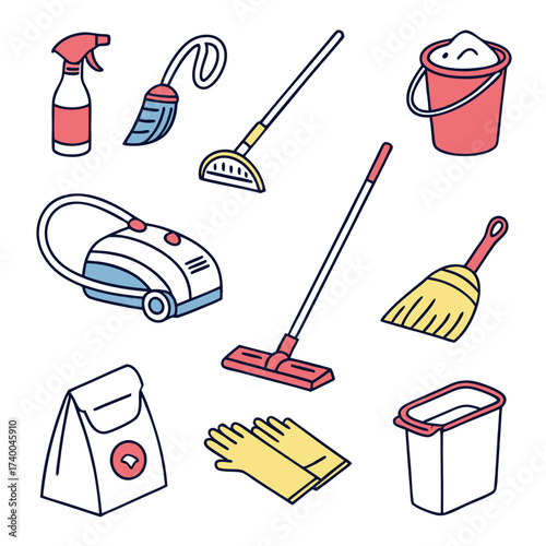 Colorful cleaning tools illustration