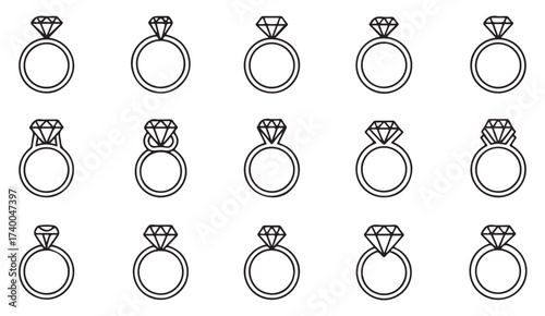 Luxury jewelry and diamond ring vector set for fashion, wedding, and romantic celebration concepts.