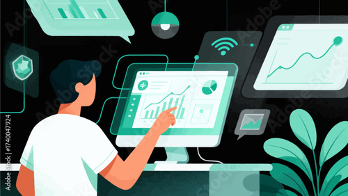 Person analyzing data on computer screen