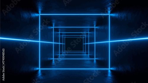 Blue neon light tunnel