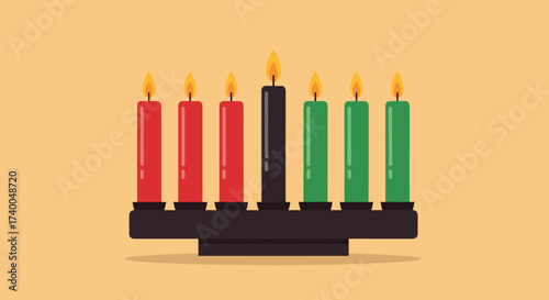 Kwanzaa celebration with Kinara and seven lit candles