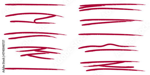 Collection of abstract red lines, hand-drawn underlines, and brush strokes for artistic emphasis and design elements, 01.ai