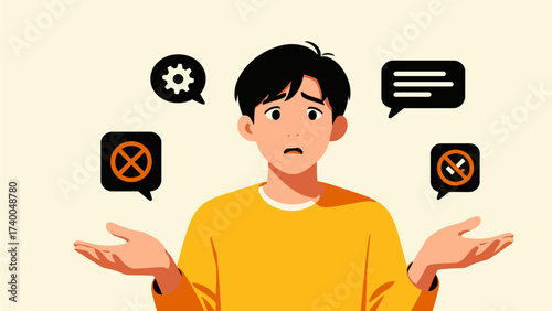 Man surrounded by communication icons