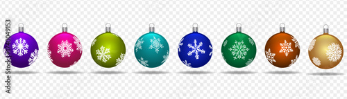 Colorful snowflake baubles line up beautifully 