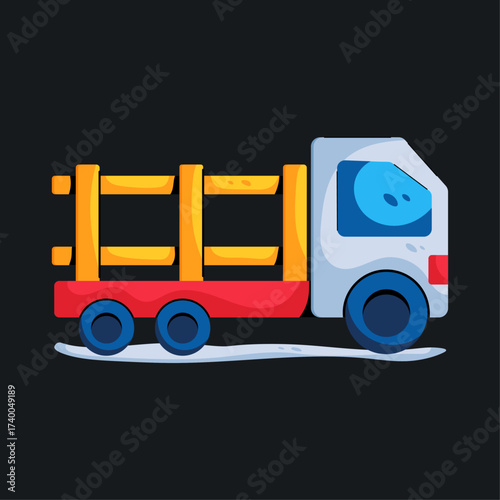 Colorful Flatbed Truck Illustration on Dark Background