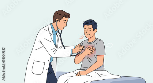Doctor Examining Patient With Chest Pain And Difficulty Breathing