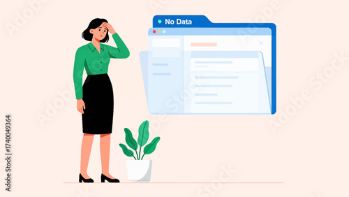 Woman looking at computer screen with no data