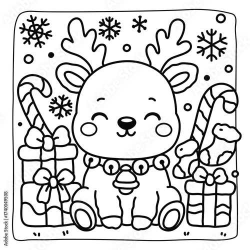 Cute Bold and Easy Christmas Coloring Pages, Cute Christmas Bold and Easy Coloring Pages, Line Art, Vectors Illustration, Black and White, 8.5x8.5" inches Design, Christmas Coloring Pages, vector art
