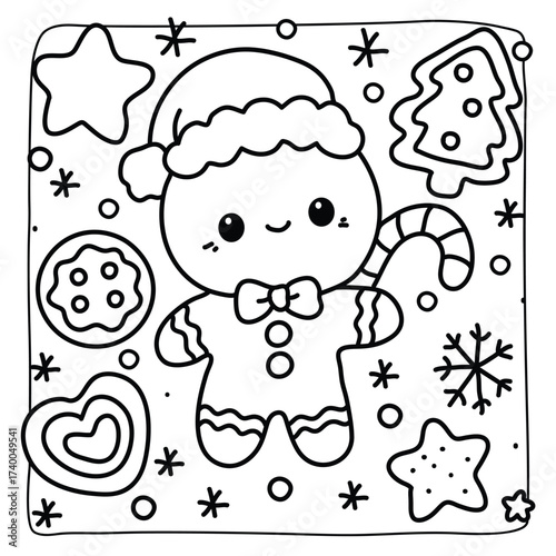 Cute Bold and Easy Christmas Coloring Pages, Cute Christmas Bold and Easy Coloring Pages, Line Art, Vectors Illustration, Black and White, 8.5x8.5" inches Design, Christmas Coloring Pages, vector art
