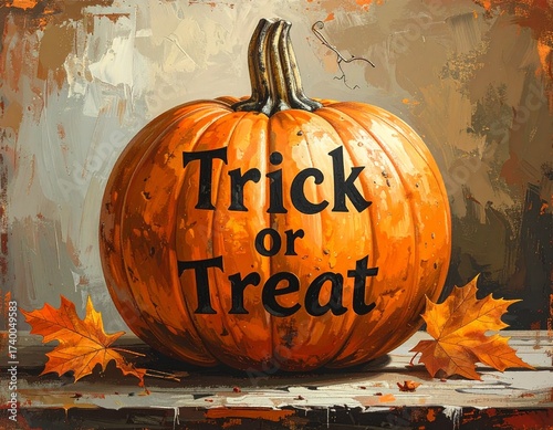 pumpkin with text trick or treat