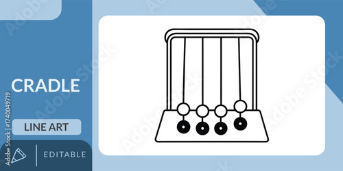 Newton’s Cradle Vector Line Art Icon of Balance and Motion Physics Symbol