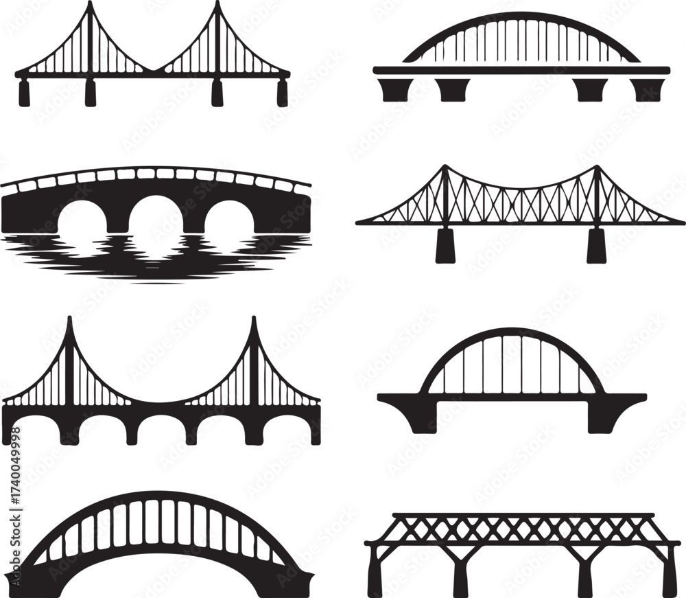 Obraz premium Bridge Silhouette Collection Span Structure Engineering Construction