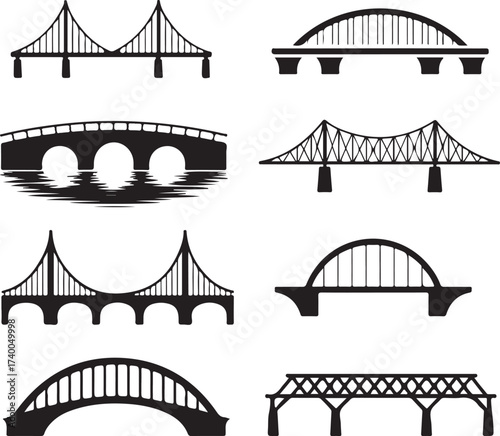 Bridge Silhouette Collection Span Structure Engineering Construction