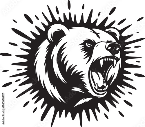 Aggressive Bear Head Tattoo Mascot Angry Animal Grizzly