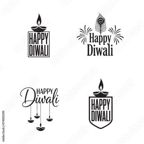 Obraz na plátně Compressed tall Happy Diwali silhouette text set
