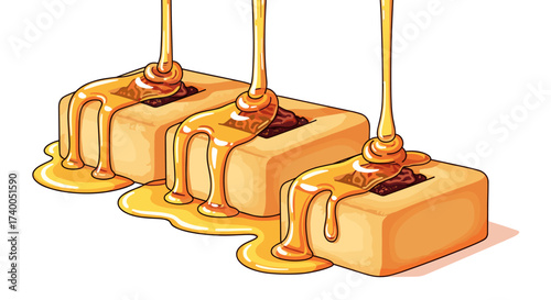 Three delicious caramel squares drizzled with honey