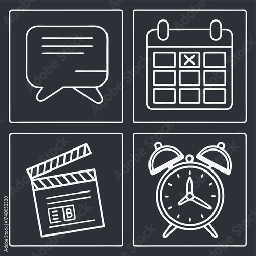 Four simple line icons for task management