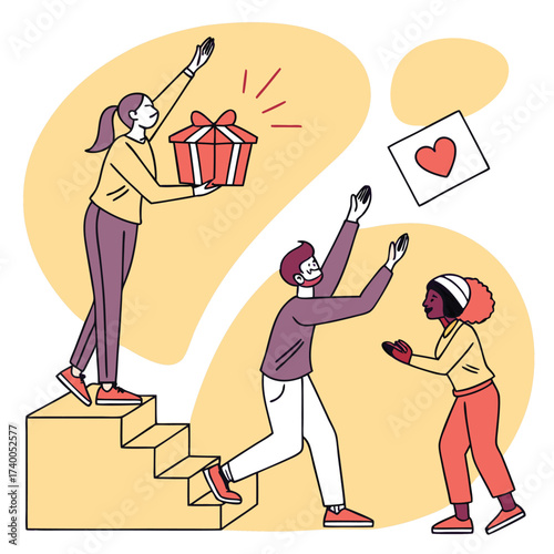 Gift giving illustration people