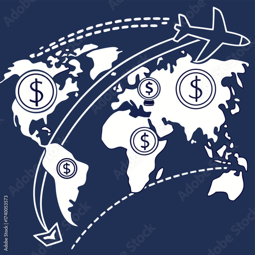 Global finance travel illustration