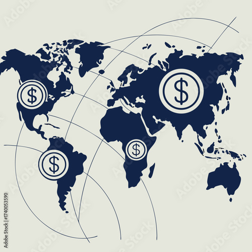 Global finance world map illustration