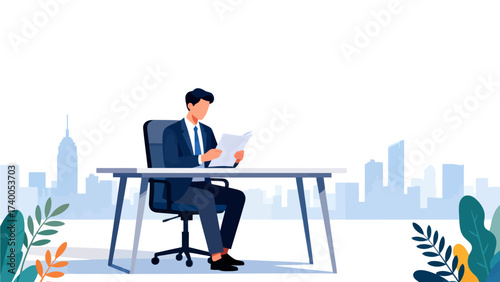 Man reading documents at desk