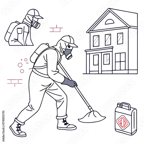 House disinfection worker outline illustration
