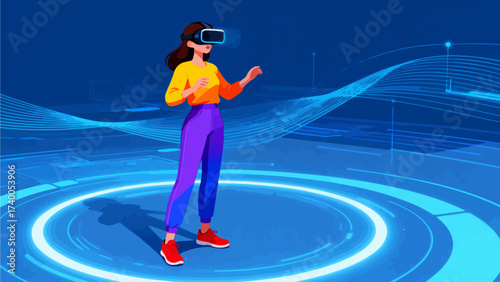 Woman using virtual reality headset
