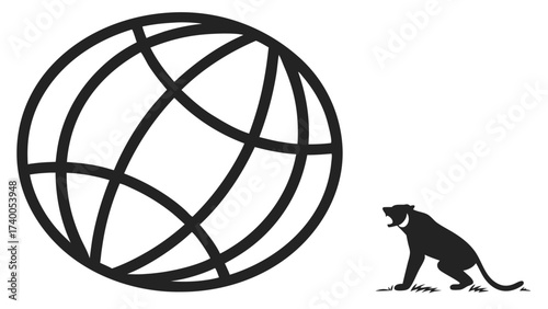 Globe and roaring animal graphic
