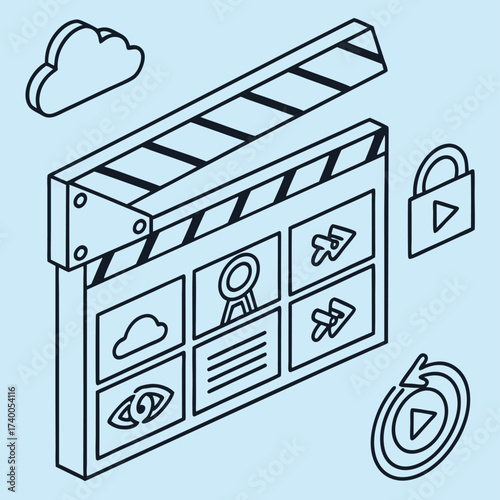 Isometric movie clapperboard design