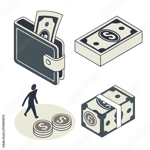 Isometric wallet money illustration